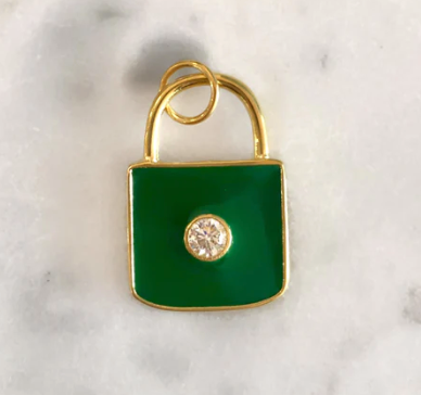 House of Moda Green Enamel Big Lock Charm