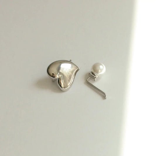 Mini Heart and Pearl Hair Pin Set | Silver
